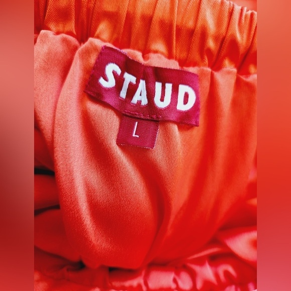 STAUD Satin Open Cut-Out Tie Back High Neck Halter Long Maxi Dress Orange - L - Picture 6 of 7